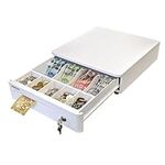 ASSUR Cash Drawer 13” White Cash Register POS Cash Drawer Box, Stainless Steel with Adjustable 4 Bill/5 Coin Tray for Canadian Money Compatible for All POS System Printers