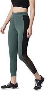 BLINKIN Stretchable Yoga Pants for Women & Gym Pants for Women Workout with Mesh Insert & Side Pockets (1869,Color_Hunter Green with Black stribes,Size_M)