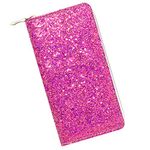 KUKOO Glitter Wallet for Women Shiny Long Phone Clutch Purse Ladies Card Holder, A - Rose Red, one size, Card Case Wallet