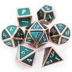 Haxtec D&D Metal Dice Set of 7 Die for Dungeons and Dragons Roleplaying Games-Copper Teal Metal Dice