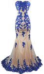 Meier Women's Strapless Lace Bead Formal Evening Gown - Blue - X-Small