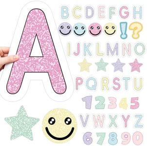 Sariiraw 134 PCS 7 Inch Large Bulletin Board Letters and Numbers Set with 400 Adhesive Dots, Pastel Alphabet Cutouts Classroom Decor Kit for Teacher School Wall Display Chalkboard and Home School