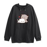 Wrenpies Cute Cat Graphic Hoodies Aesthetic Hooded Sweatshirts for Teen Girls Kawaii Cartoon Anime Lightweight Pullover Tops, Black, Medium