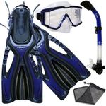 PROMATE Snorkeling Scuba Dive Side-VIEWED Purge Mask Fins Dry Snorkel Gear Set, Blue, SM