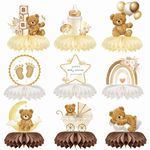 9 pcs Bear Baby Shower Honeycomb Centrepieces Brown Teddy Bear Theme Table Decorations Baby Shower Honeycomb Table Toppers for Kids Boys Girls Gender Reveal Baby Shower Party Table Favor Supplies