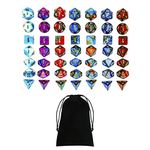 UJEAVETTE® Glitter Polyhedral Dices for DND Set D4 D20 with Pouch for DND Table Games Math Teaching|Dungeons and Dragons Accessories|Magic: The Gathering Accessories|Tabletop Game Accessories