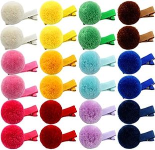 Cinaci Hair Clips, 24 Pack 1.2 Inch Candy Colorful Pom Pom Alligator Hair Clips with Small Cute Puffy Fuzzy Pompoms, Hair Accessories for Baby Girl Infant Toddler Kids