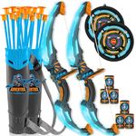 JOYIN 2 Pack Graviton Bow and Arrow Archery Toy Set for Kids, Light Up Archery Play Set with 2 Luminous Bows, 18 Suction Cups Arrows, 8 Targets, and 2 Quivers