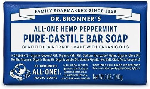 Dr Bronner's Peppermint Pure-Castile Bar Soap, Made with Organic Oils with Certified Fairtrade Ingredients, Used for Body, Face and Hair, Vegan Friendly, 140g Bar