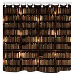 JOOCAR Design Shower Curtain, Vintage Library Old Books on Shelf Student Study Decor, Waterproof Cloth Fabric Bathroom Decor Set with Hooks