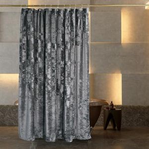 TAMGHO Crushed Velvet Shower Curtain, Grey Shower Curtain for Bathroom, Luxury Shower Curtain Set with 12pc Gold Hooks, Thick Fabric Shower Curtain，Waterproof Bathroom Curtain 72x72”