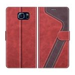 MOBESV Phone Cover For Samsung Galaxy S6, Flip Wallet Case for Samsung Galaxy S6 Phone Case, Red/Dark Purple