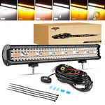 Auxbeam 20 inch 420W Strobe LED Light Bar, Amber White 6 Modes Flashing Offroad Light, Amber Fog Light Driving Work Light Auxiliary Off Road Light for Trucks Jeep ATV UTV Car 4x4