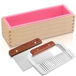 Lerykin Rectangular Loaf Soap Mold with Cutter- 42oz Flexible Silicone Soap Mold with Wood Box, Stainless Steel Wavy & Straight Scraper for Homemade Craft Soap Making Supplies