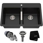 Kraus KGD-433B 33 1/2 inch Dual Mount 50/50 Double Bowl Black Onyx Granite Kitchen Sink