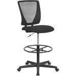 Flash Furniture Ergonomic Mid-Back Mesh Drafting Chair with Fabric Seat and Adjustable Foot Ring, Metal, Black, Set of 1