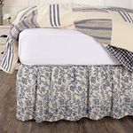 Piper Classics Doylestown Queen Size Floral Bed Skirt w/ 16" Drop, Blue & Cream Gathered Dust Ruffle, Country Cottage, Vintage Farmhouse Bedroom Décor