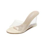 Wedge Heels Clear Sandals for Women Fashion Open Toe Slip On Mules High Heel Transparent Sandals (Off-White,US 10)