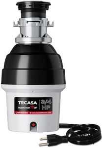 3/4 HP Garbage Disposal, TECASA Stainless Steel Food Waste Grinding System for Kitchen Sink Food Waste, Power Cord Included, Sound Reduction, Grey and Black, HyperCrush 75 BF(Batch Feed)