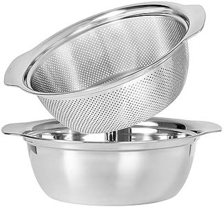 304 Stainless Steel Microporous Colander with Handle, Rice Washers Microporous Strainer Set For washing vegetables, fruits and rice, and draining cooked pasta.