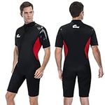 Owntop 3mm Shorty Wetsuit for Men - Neoprene Diving Suits Stretch Short Sleeve One Piece Dive Skin Front Zip UPF50+ Thermal Swimwear for Surfing Swimming Snorkeling Water Sports, 3XL