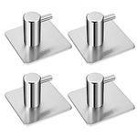 LYSLEDa 4 Pack Rustproof Stainless Steel Stick on Hooks Self Adhesive from, Waterproof Strong Bonding Power Sticky Hooks for Kitchens, Bathrooms, Lavatories, Closets, Office(Square)