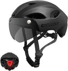 Exclusky Bike Helmet Men Women Road Bike Helmet with USB Light Adjustable Breathable Adult Bike Helmet Removable Magnetic Goggles Visor Lightweight MTB Mountain Bicycle Cycle Helmet 56-61cm (Black)