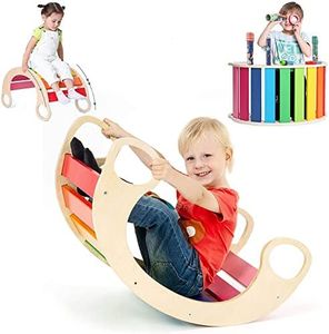 Wooden Climbing Arch Ladder for Toddlers,Waldorf Rocker Board,Activity Gym, Eco-Friendly Rocker Aged 1-7 - CPC Certificate