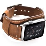 Leotop Compatible with Apple Watch Band 41mm 40mm 38mm Men Women Genuine Leather Compatible iwatch Bracelet Wrist Strap Compatible Apple Watch Series 9/8/7/6/5/4/3/2/1 SE SE 2 (Cuff Brown)