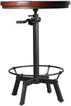 LOKKHAN Industrial Bar Table-33.5-39.4 Inch Tall-Adjustable Bar Height Pub Table-23.7 Inch Swivel Round Wood Top Metal Base-Easily Adjusts by Crank Handle