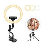 Smatree Webcam Light Stand for Live Stream, Make-up, Online Live,Dimmable Desktop 10” Selfie Ring Light with Flexible Clamp Mount & Tripod Stand,3 Light Modes &10 Level Dimmable