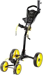 Callaway Trek Golf Push Cart 4-Wheel Compact Push Cart For Golf Clubs, Black/Yellow