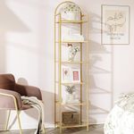 Hzuaneri 6 Tier Bookcase Bookshelf, Tempered Glass Bookshelves, Slim Shelving Unit for Bedroom, Bathroom, Home Office, Steel Frame, Gold BC10601G