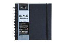 Brustro Black Sketchbook, 200 GSM 40 Sheets/80 Pages | 6 x 6 Inches, Wiro Bound, Spiral | Ideal for Color Pencils, Gel Pens, Chalk, Pastels, Metallic Colours, Gouache, Charcoal, Acrylic Paint, Glitters.