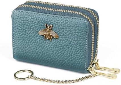 imeetu RFID Credit Card Holder, Small Leather Double Zipper Card Case Wallet for Women (Max,Peacock Blue)