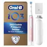 Oral-B iO 3 Blush Pink Ultimate Clean Electric Toothbrush, 1 Refill Holder, 1 Charger Pouch, 1 Travel Case, Designed by Braun