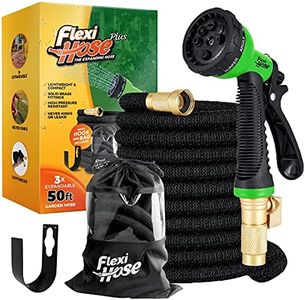 Flexi Hose Plus Value Pack! Lightweight Expandable Garden Hose Pipe - 8 Function Spray Gun - No-Kink Flexibility - Extra Strength Garden Hoses - Includes Carry Case & Hook for Easy Storage (15 Metres)