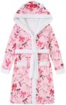 Funnycokid Girls Robes Size 12-14 Pink Bow Kids Hooded Bathrobe Soft Fleece Pajamas Plush Flannel Sleepwear 13-14 Years