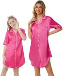 Schbbbta Girls & Women Silk Nightgown Satin Nightdress Button Down Nightshirts Pajama Dress，3 Years - Women 2XL, A Rose Pink, Small