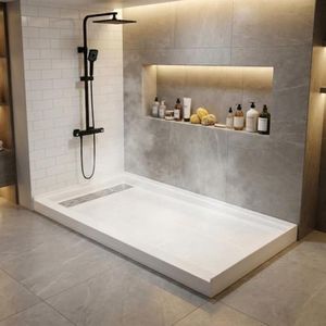 60" x 32" Shower Base – Non-Slip SMC Shower Pan with Left Drain & 304 Stainless Steel Cover, White Shower Tray Kit for Bathroom Floor