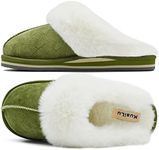 KuaiLu Womens Fluff Dual Memory Foam Slippers Ladies Warm Scuff Slippers Cozy Slip on Comfy Winter House Shoes with Non-Slip Indoor Outdoor Hard Sole Arch Support Green 8