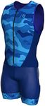 Zimco Elite Triathlon Suit Men Padded Triathlon Tri Suit Race Suit Swim Bike Run, Blue Camo, Large