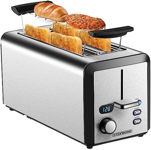 Tostapane a fessura lunga | 4 fette | XXL | 1500 Watt | 6 livelli | Inserto per panini | Funzione scongelamento | Cassetto briciole | Acciaio inossidabile | Doppia fessura | Display LED