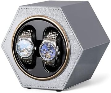LIAN Double Watch Winders Automatic Watches Storage Case with Quiet Japanese Mabuchi Motor Watch Box PU Watch Winder for Rolex Men's and Women's Birthday, Anniversary, Valentine's Day Gift Grey