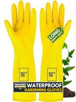 F8WARES Thick and Heavy Duty Latex Rubber Gardening Gloves - Garden Gloves - Long Hand Gloves for Gardening Work Holding Gardening Tools Pack 1 Pair Yellow (Large, 16inch length)