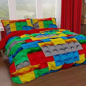 PETTI Artigiani Italiani - Housse de Couette 250 x 200 cm, Parure de lit Microfibre avec Impression numérique + 2 taies d'oreiller 50 x 80 cm - Made in Italy - Briques