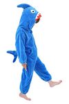 LOLANTA Boys' Girls' Costume Fleece Outwear Bodysuit One Piece Animal Jumpsuit Kids Halloween Fancy Dress (Blue, 6-7 Years)