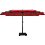 TANGZON 4.5 x 2.7M Patio Umbrella and Base Weight, Double-Sided Twin Size Garden Parasol with 12 Ribs & Crank Gandle, Outdoor Cantilever Sunshade Canopy and Stand Set for Yard Market Pool (Wine)