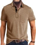 Men’s Athletic Short Sleeve Polo Shirts Casual Moisture Wicking Golf Shirts Buttons Collared Solid T Shirts with Pocket Khaki