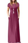 GRECERELLE Womens Maxi Dress Summer Casual Long Dresses for Ladies with Pockets (Red Grey, M)